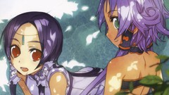 Red eyes anime girls green eyes purple hair Bunbun