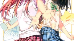 Red eyes anime girls school uniforms bangs seifuku black hair 