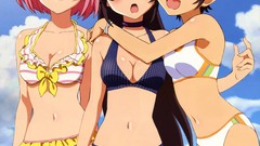 Red eyes Beaches pink hair smiling long hair anime girls 