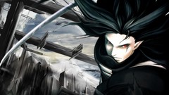 Red eyes black hair futuristic anime boys Samurai Spirits 
