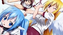 Red eyes blondes angels blue hair blue eyes sora no otoshimono 