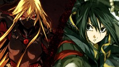 Red eyes blondes anime girls green eyes green hair game cg 