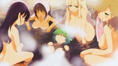 Red eyes blondes blush anime girls green eyes green hair nude 