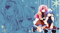 Red eyes blush blue hair pink hair long hair anime girls green 