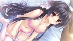 Red eyes blush long hair bra black hair game cg skyfish 