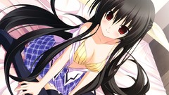 Red eyes blush long hair tiny bra black hair itsuki game cg 