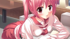 Red eyes blush pink hair anime girls twintails Aria the Scarlet 