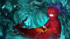 Red eyes coat lanterns bows anime girls short hair bangs touhou 