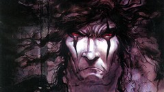 Red eyes face bloody terrible crow