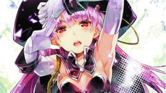 Red eyes gloves blush long hair anime girls purple hair 