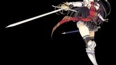 Red eyes gloves Ribbons Mana long hair anime girls black hair 