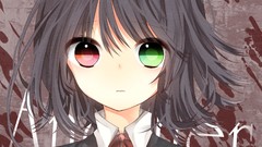 Red eyes green eyes school uniforms short hair heterochromia 