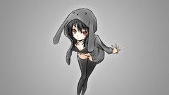 Red eyes hoodies anime girls sweatshirt short hair black hair 