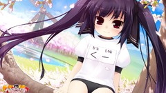 Red eyes long hair anime girls black hair pangya kooh twintails 