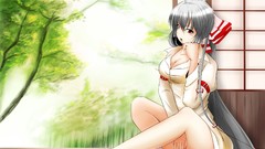 Red eyes long hair anime girls fujiwara no mokou gray hair 