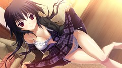 Red eyes long hair bra seifuku black hair saki purple software 