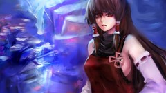 Red eyes long hair brunettes touhou miko hair ornaments video 