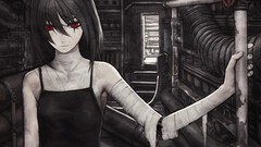 Red eyes monochrome anime girls iwai ryo soft shading