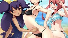 Red eyes Pokemon blondes anime girls blue eyes headsets purple 