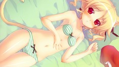 Red eyes Ribbons blondes anime girls animal ears shukufuku no 