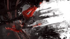 Red eyes Ribbons bows shirts pants tattoos smiling long hair 