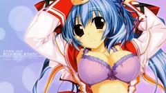 Red eyes Ribbons schoolgirls blush blue hair long hair school 