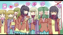 Red eyes scarfs long hair beelzebub green hair seifuku black 