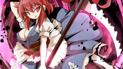 Red eyes scythe touhou open mouth onozuka komachi redheads 