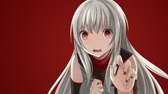 Red eyes shirts long hair anime girls gray hair nail polish 