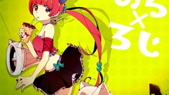 Red eyes skirts pink hair long hair anime girls hello kitty 