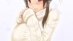 Red eyes smiling brunettes standing Simple Background upscaled 