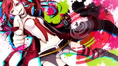 Red eyes vocaloid redheads thigh highs striped legwear Cul