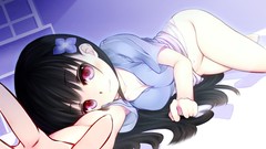 Red eyes zombies long hair pink eyes anime girls black hair 