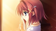 Red lavender Suzuki anime girls blue eyes short hair game cg 