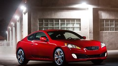 Red lights cars vehicles front angle view Hyundai Genesis Coupe