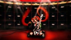 Red Music woman headphones devil red eyes 3d guitars guitarists 