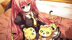 Red pink hair anime girls seifuku tomose shunsaku akatsuki no 