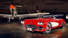 Red racing 1959 chevrolet corvette