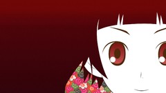 Red red background red eyes faces anime girls short hair bangs 