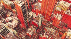 Red Skyscrapers cities rooftops skyscapes futurist