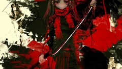 Red weapons abstract Katana dress red eyes Swords scarfs long 
