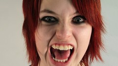 Red Welcome woman show hair in face Crazy eyes The Freak