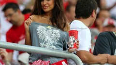 Red white Poland Euro Eagles fans euro 2012 brunettes soccer 