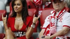Red white Poland Euro Eagles fans euro 2012 brunettes soccer 
