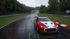Red white track cars Aston Martin Zagato vehicles racing cars 