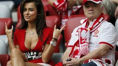 Red white woman Poland fans euro 2012 brunettes soccer Polish 