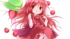 Red woman children food red eyes strawberries pink hair touhou 