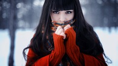 Red woman long hair nose ring