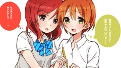 Ribbons anime girls green eyes school uniforms short hair open 