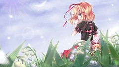 Ribbons blondes skirts anime girls short hair touhou video 
